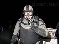 Captain Eric Bowman prepares for the night dive at Santa Cruz Island